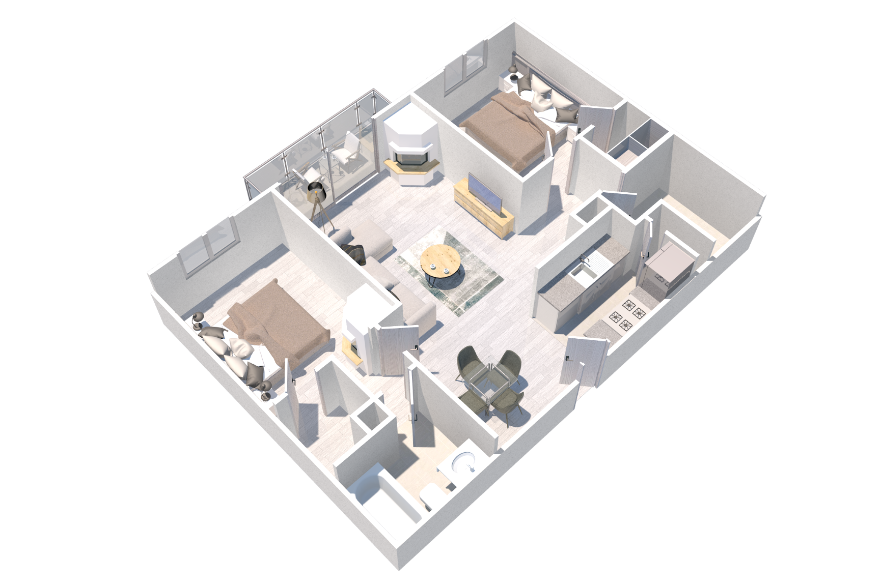 Floor plan for 2 beds, 2 baths, 1058 sqft